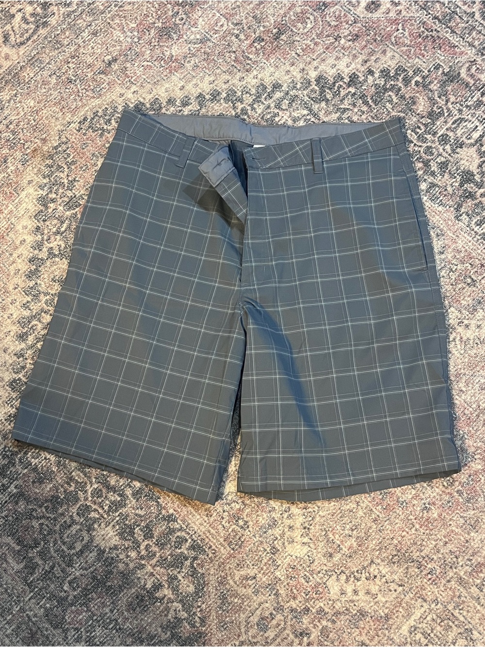 Men's Gray Windowpane Plaid Golf Shorts champion duodry 36w